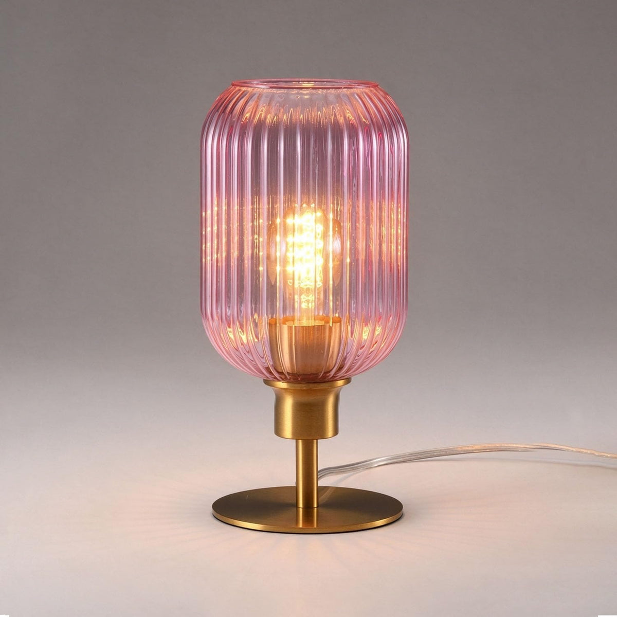 Mid Century Glass Table Lamp, Timer Build-In, Dimmable Desk Lamp, Pink