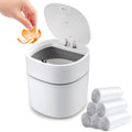 Mini Desk Trash Can with Pop-Up Lid Includes 180 Bags 0.5 Gallon, White
