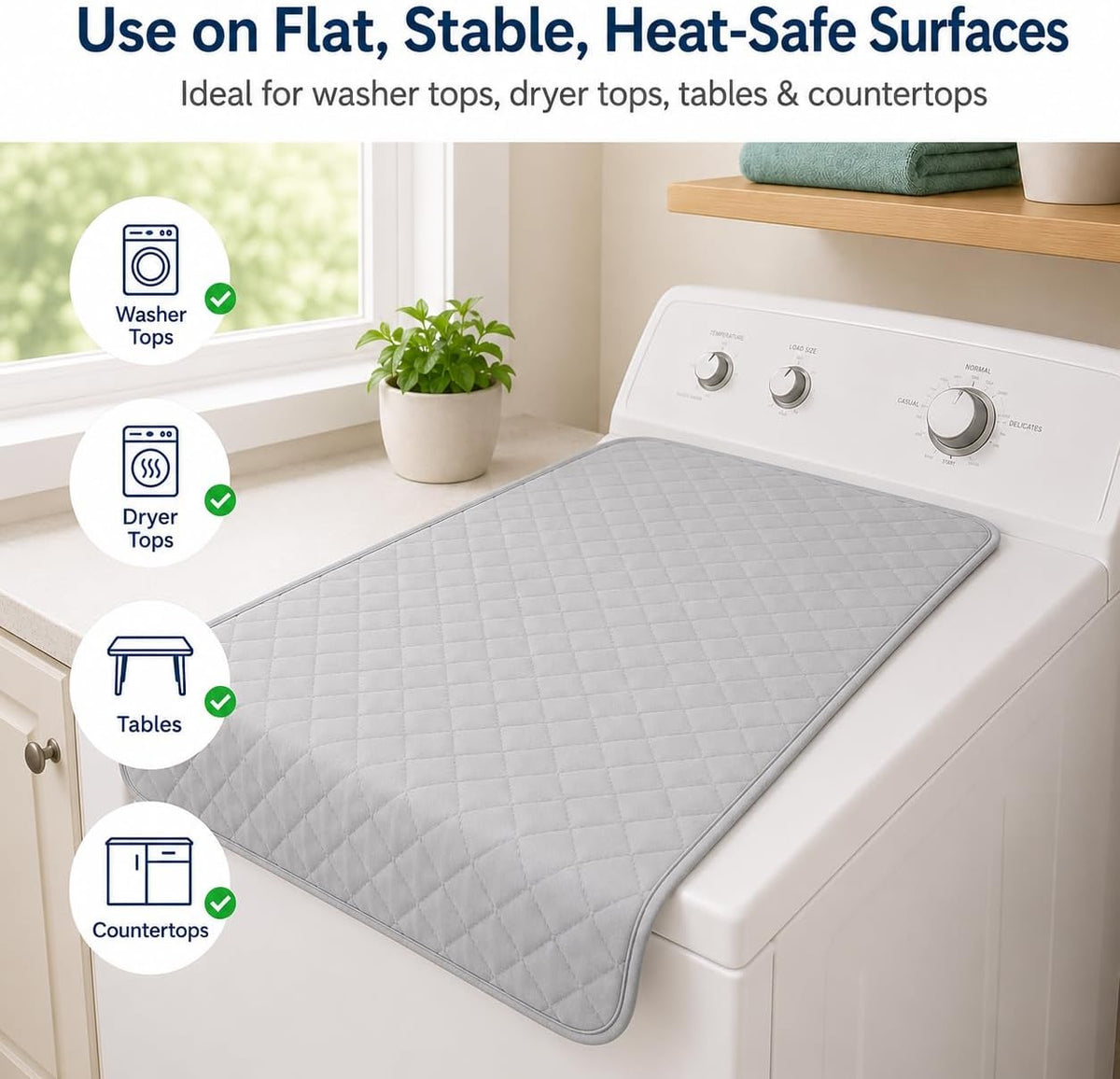 Magnetic Ironing Mat for Washer Dryer, 18 x 31 Inch Quilted Ironing Pad