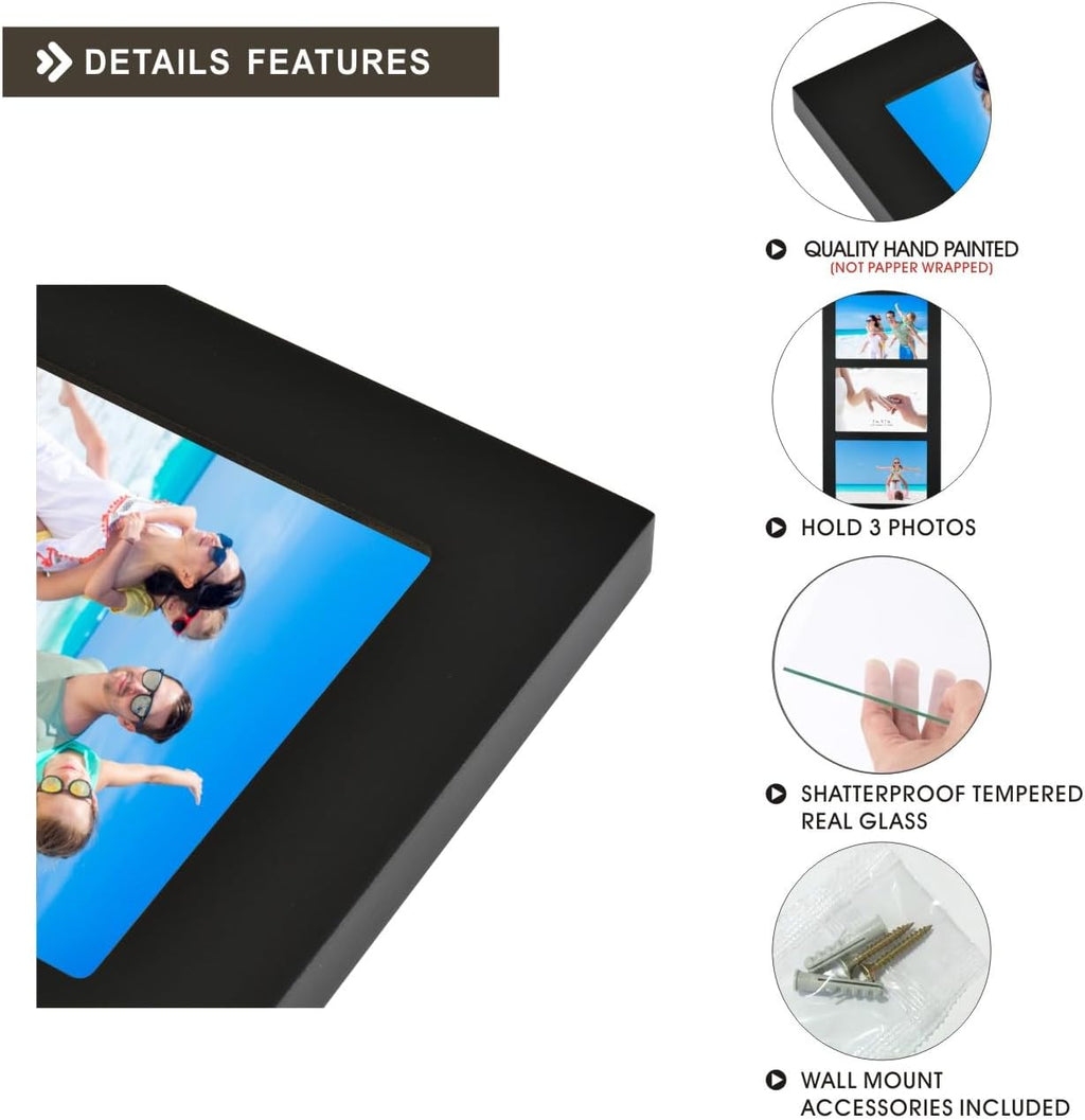 Collage Picture Frame Black Wood 5x7 3-Opening 1 Pack