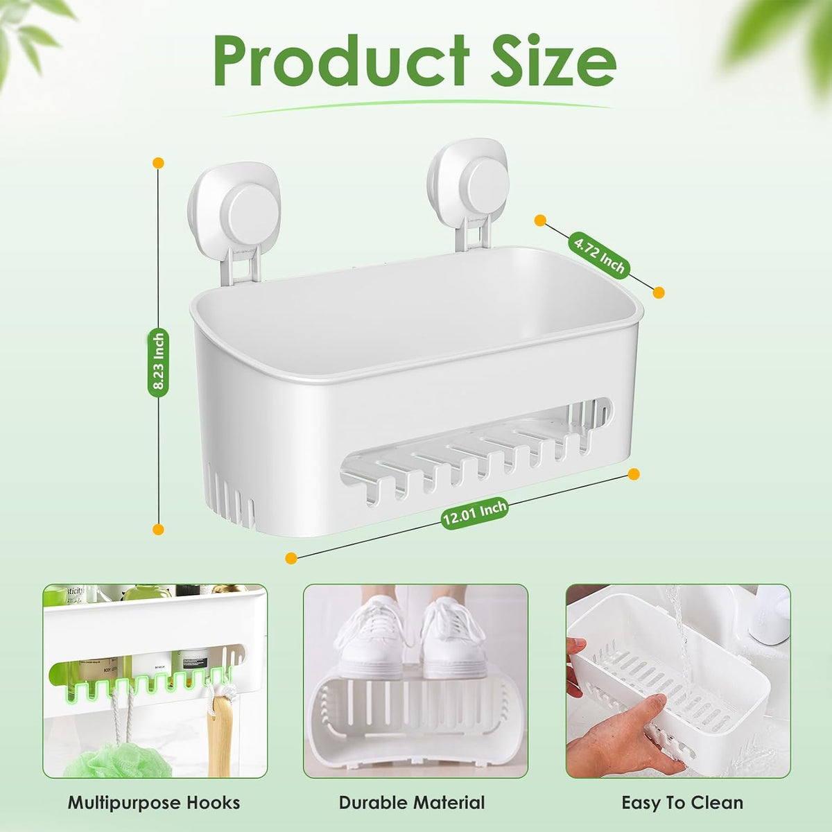 LUXEAR Suction Cup Shower Caddy, No Drilling Shower Caddy, White