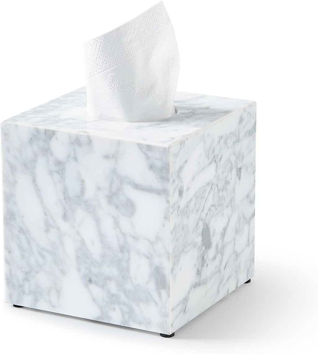 Real Natural Marble Tissue Box Cover, 5.5in Square Holder