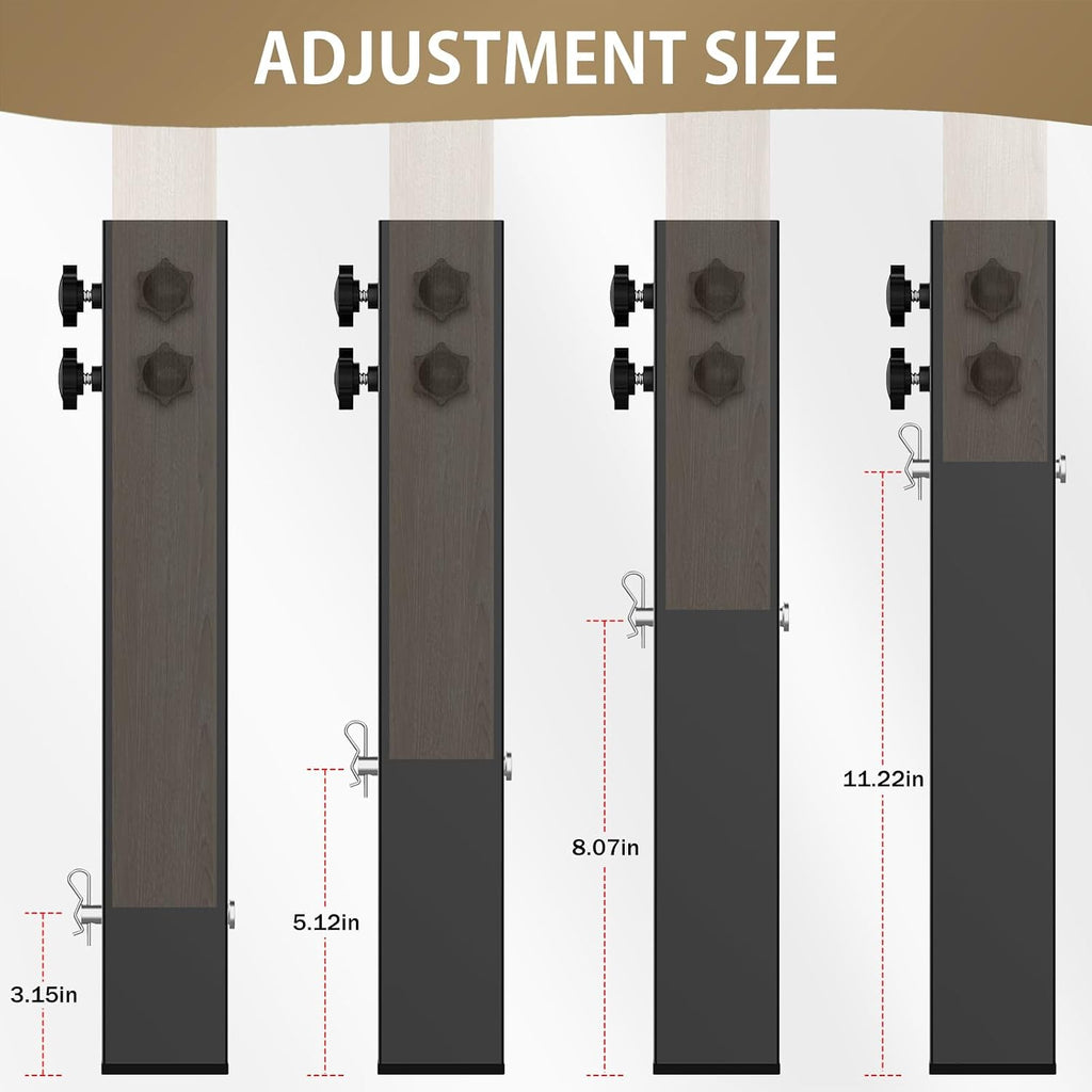 Up Grade 4 Pack Carbon Steel Dorm Bed Riser 2.4" Diameter Metal Bed Riser for Square Wooden Bed Frame, Table Adjustable to 3.2", 5.1", 8.1" or 11.2" Height (for Bed Leg 2.3-3.1")