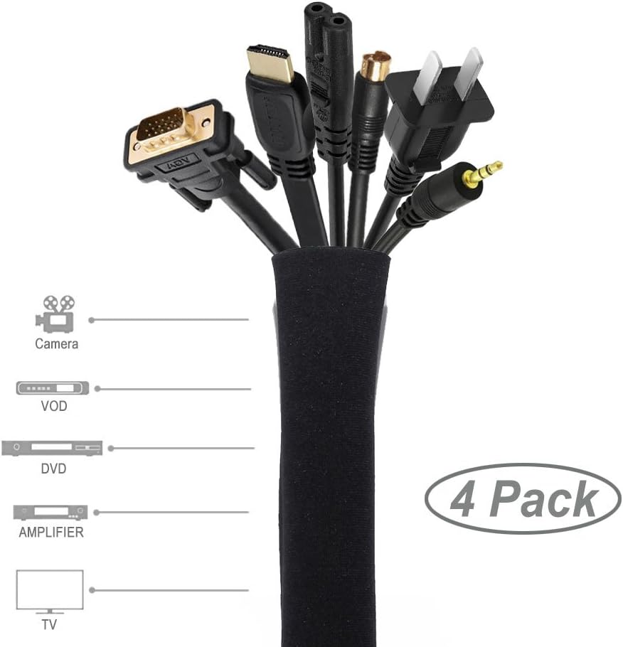 JOTO 8 Pack Cable Management Sleeve, 19-20 Inches Cord Organizer System with Zipper for TV Computer Office Home Entertainment, Flexible Cable Sleeve Wrap Cover Wire Hider System -Black