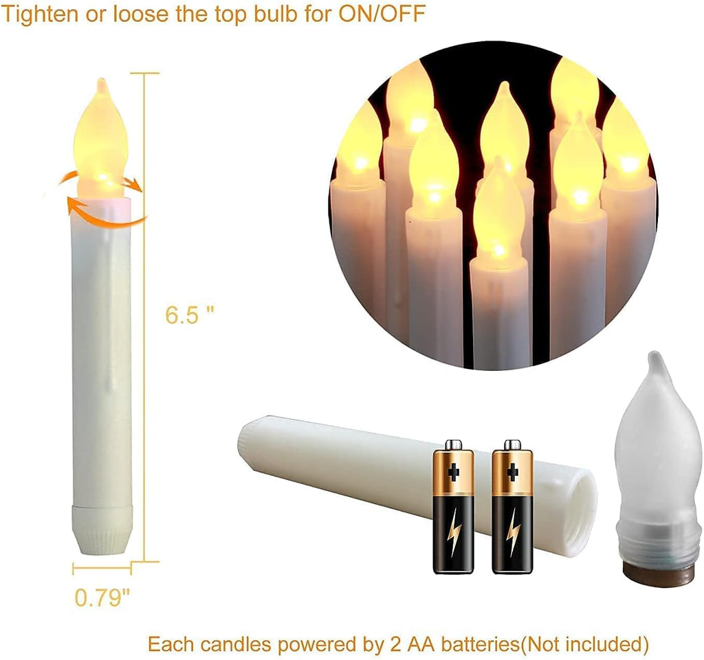 Amagic 24 Pcs Hanging Floating Candles, No Remote & Battery, Flameless Led Taper Candles Flickering, Battery Operated Candlesticks, for Fireplace