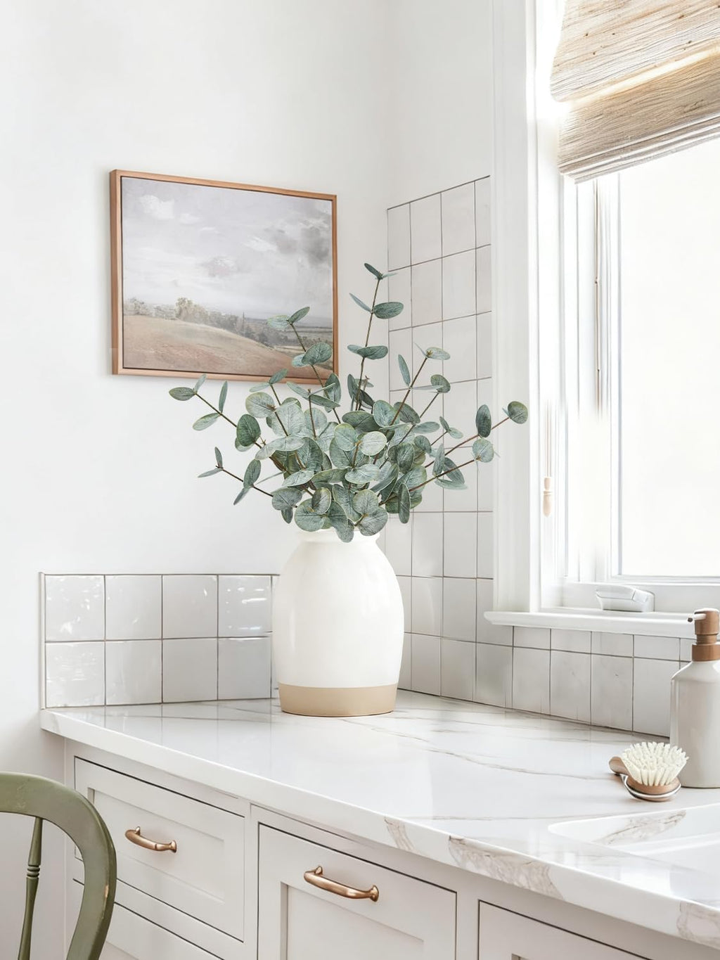 FIACO Artificial Eucalyptus Stems 18.7" 6 Pcs Fake Eucalyptus Plants for Home Decor Faux Greenery Stems Coffee Table Centerpiece Bathroom Farmhouse Bedroom Kitchen Office Desk Decorations