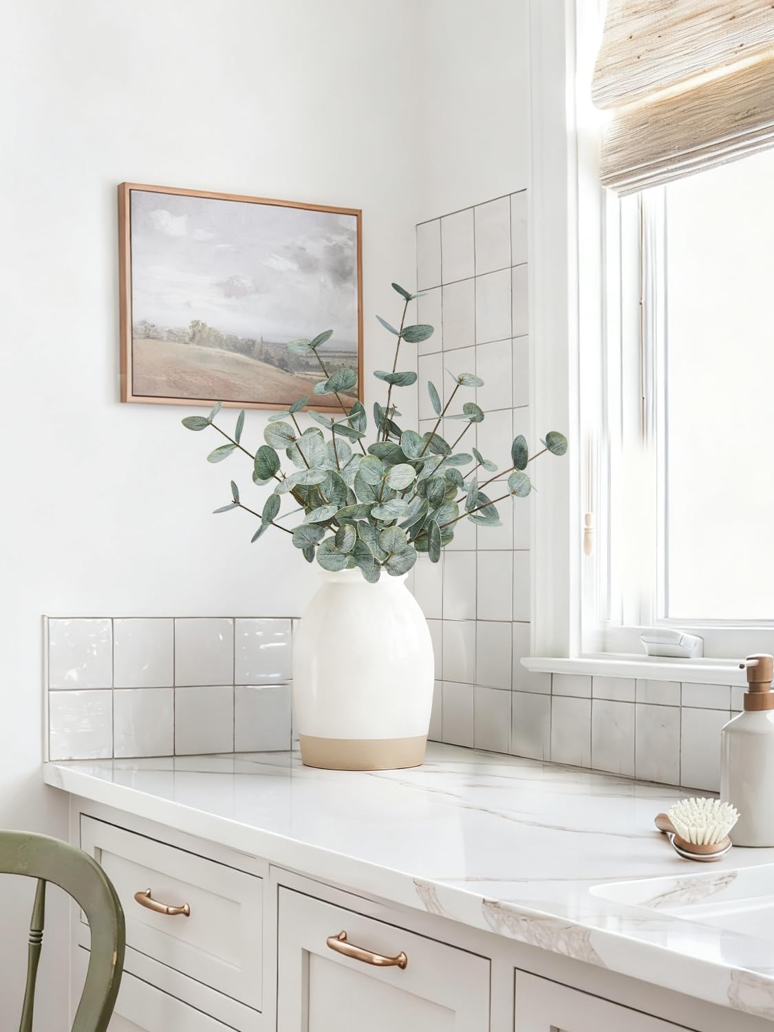 FIACO Artificial Eucalyptus Stems 18.7" 6 Pcs Fake Eucalyptus Plants for Home Decor Faux Greenery Stems Coffee Table Centerpiece Bathroom Farmhouse Bedroom Kitchen Office Desk Decorations