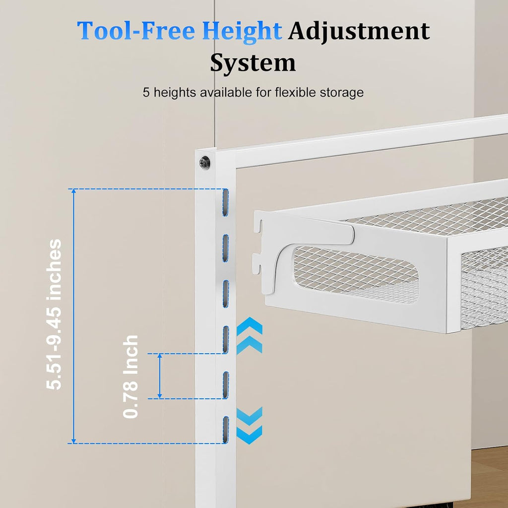 Petiza Metal Under Sink Organizer, Pull Out Cabinet Organizer Rack with Silk-Smooth Bottom Drawer, 5-Level Adjustable, Multi-Purpose Storage Shelf for Bathroom, Kitchen, Vanity, Pantry (2-Pack)