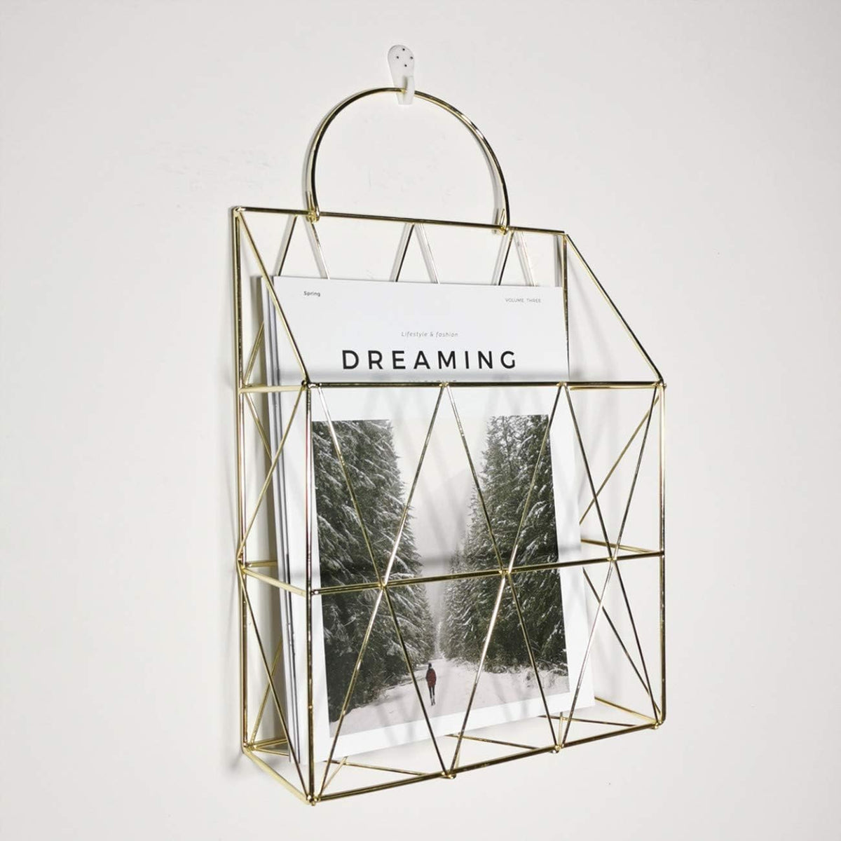 Magazine Rack with Handle, Letter Rack Newspaper Holder File Oragnizer Wall Mounted Decorative Storage Basket, Metal Organiser for Office Living Room Bedroom, Gold