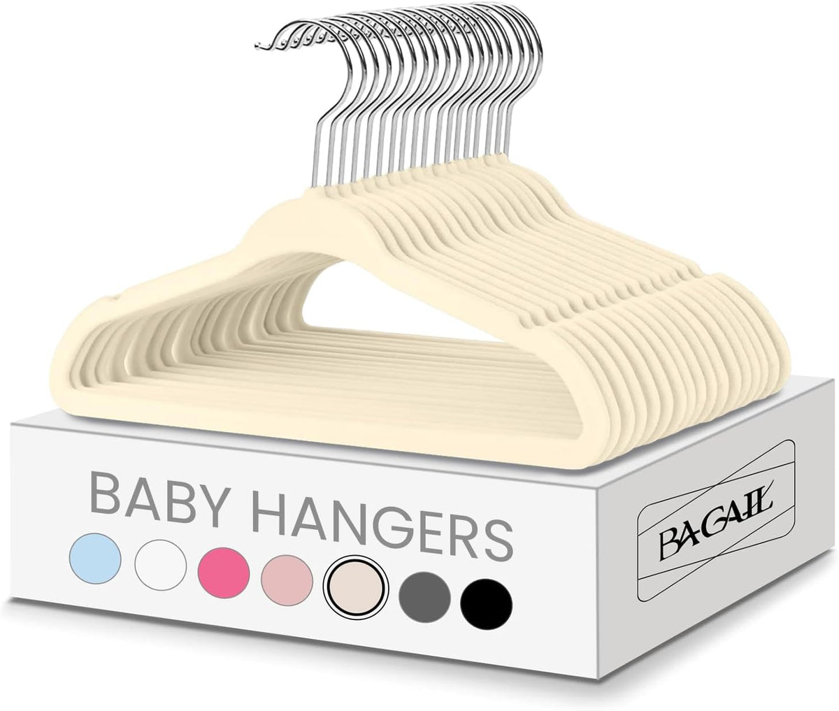 BAGAIL 50 Pack Kids Velvet Hangers 11 Inches Children's Clothes Hangers Non-Slip Baby Hangers for Infant/Toddler (Ivory)