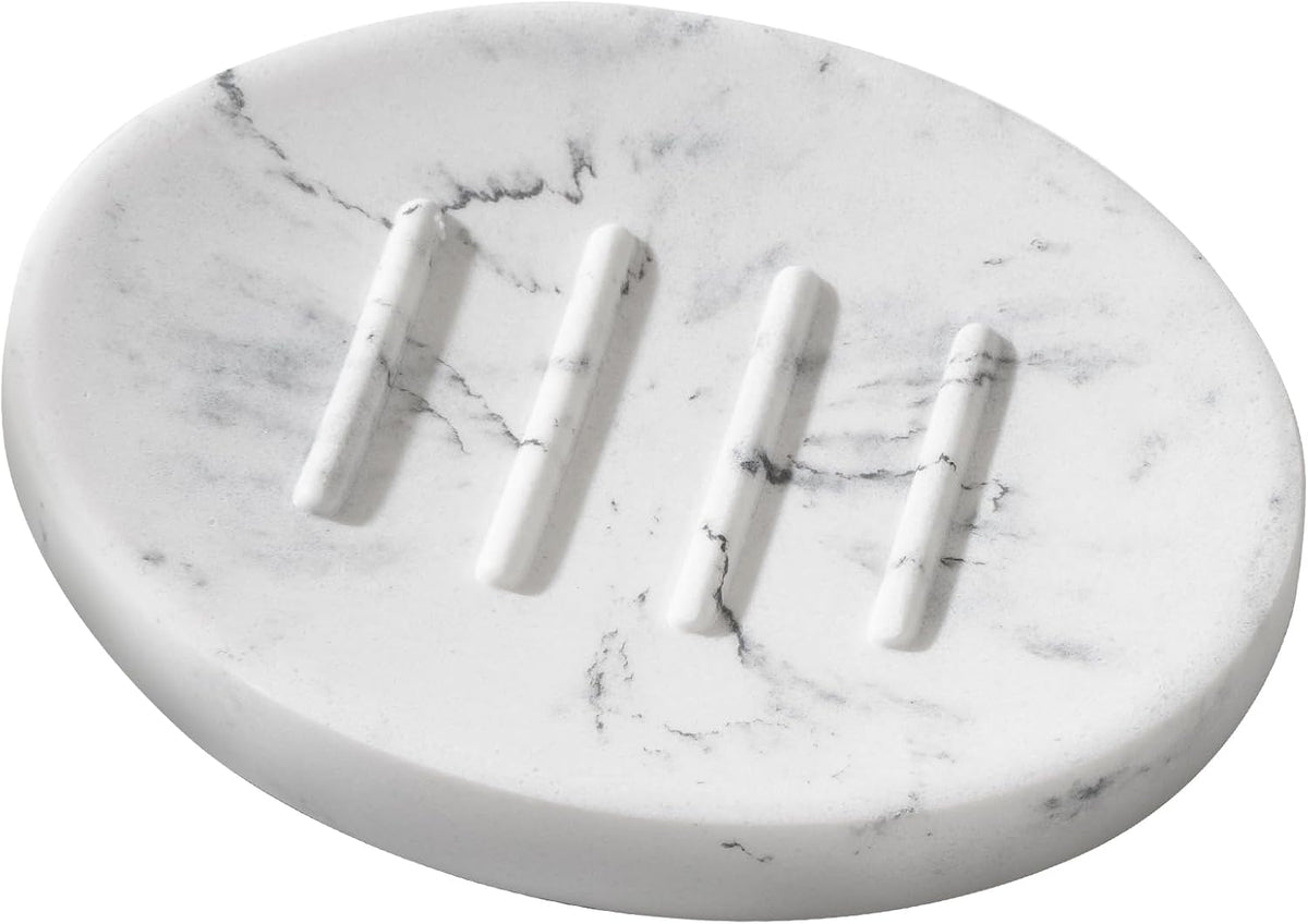 Mini Soap Dish Bathroom Resin Marble Look Bar Soap Holder for Shower Soap Tray for Kitchen Sink(Marble White)