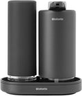 Brabantia - SinkStyle Soap Dispenser Set with 2 Stylish Dispensers for Hand and Dish Soap, Textured Tray, and Soap Squeezer – Mineral Infinite Gray, 2 x 6.8oz