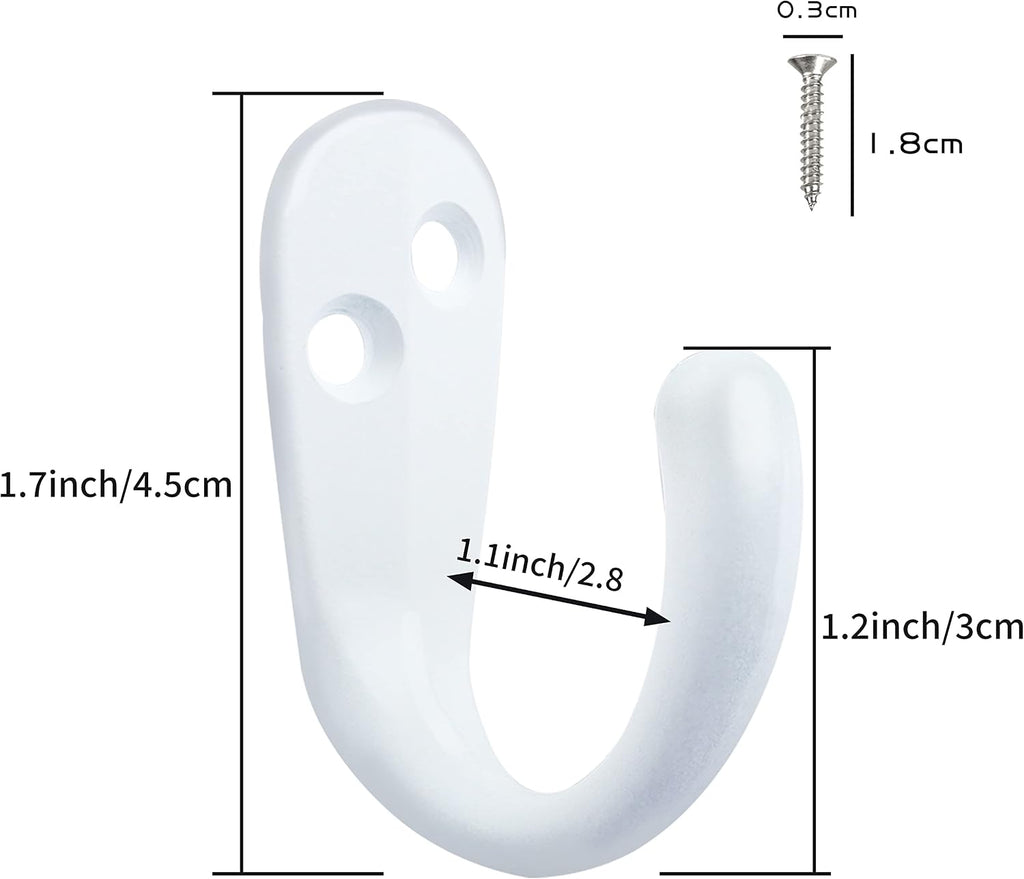 IBosins 15PCS Coat Hooks Wall Mounted White Single Prong Robe Hook