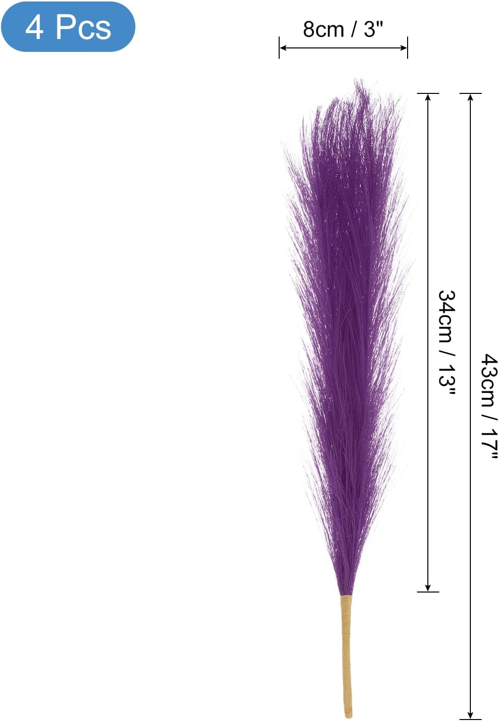 uxcell 4pcs Faux Pampas Grass 17 Inch 6 Stem Artificial Fake Dried Pampas Grass Decor for Floor Vase Filler, Wedding Decoration, Home Decoration, Deep Purple