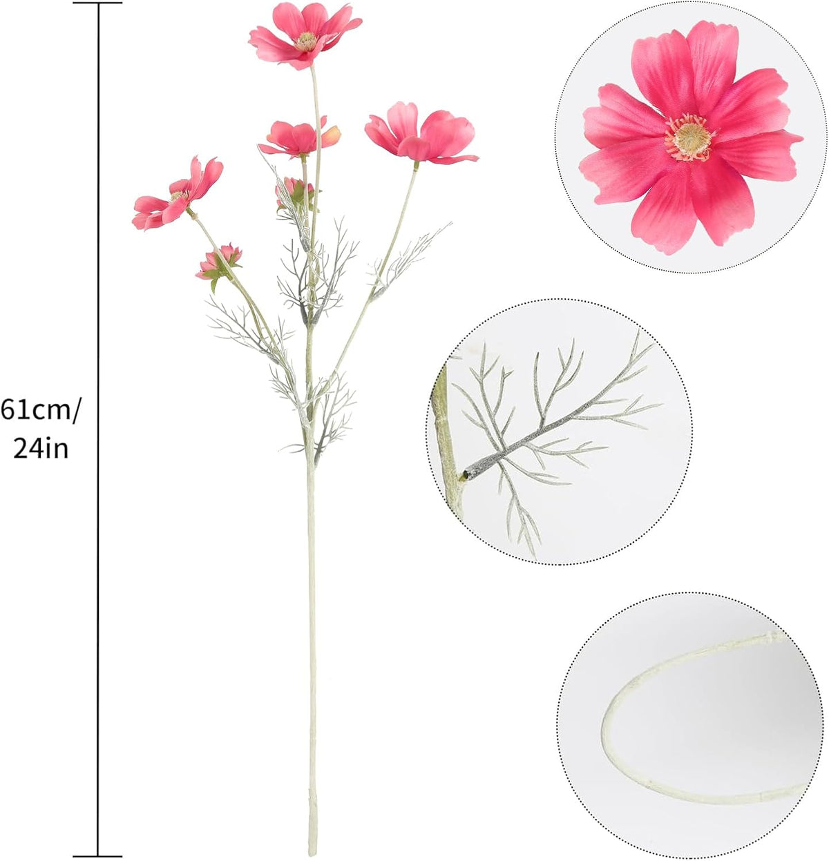 Daisy Flowers Artificial,6PCS Pink Faux Flowers 24'' Cosmos Silk Flowers Fake Wildflower Stems for Wedding Party Kitchens Home Decoration(Deep Pink)