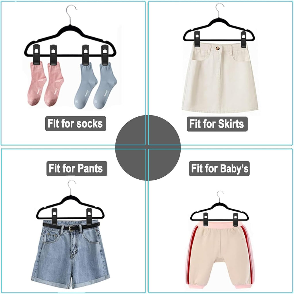 TOFIIGREM Hanger Clips Perfect for Velvet Hangers (Black, 40 PCS), Non-Slip Plastic Clips Pant Skirt Hanger Clips for Black Flocking Hangers