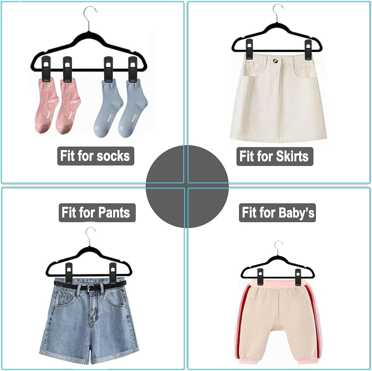 TOFIIGREM Hanger Clips Perfect for Velvet Hangers (Black, 40 PCS), Non-Slip Plastic Clips Pant Skirt Hanger Clips for Black Flocking Hangers