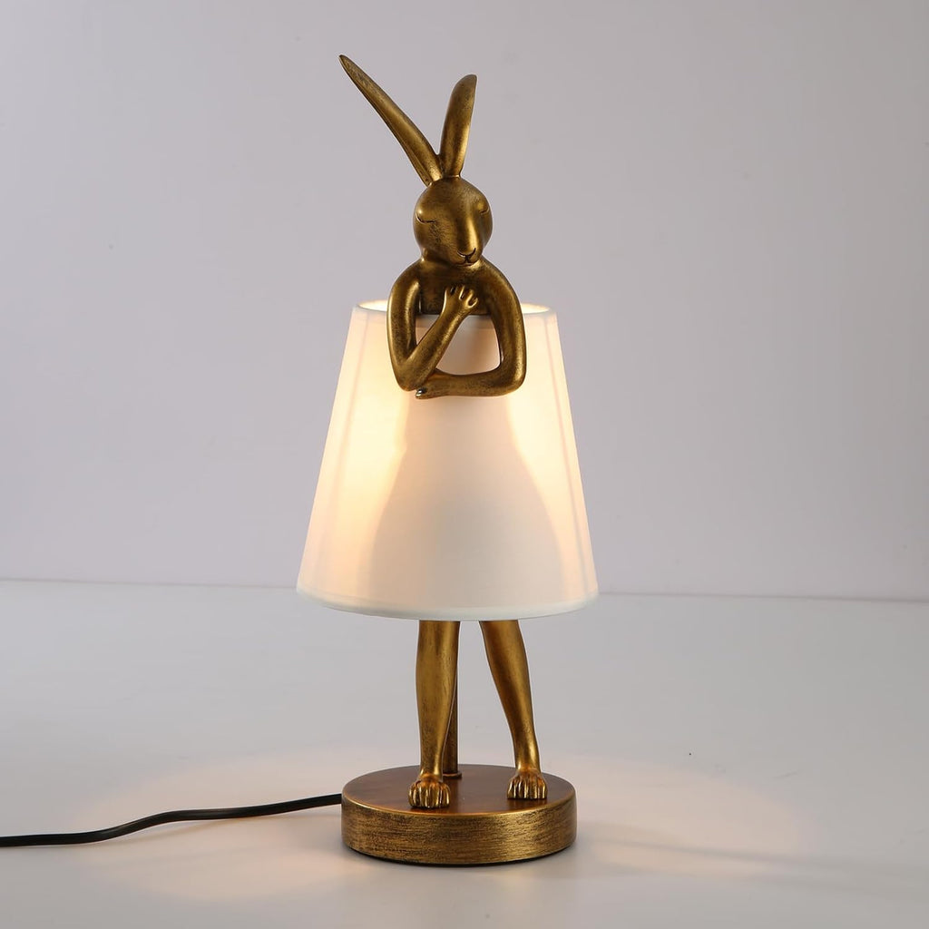 Resin Bunny Table Lamp 15.7"H White Fabric Shade LED Bedroom Study