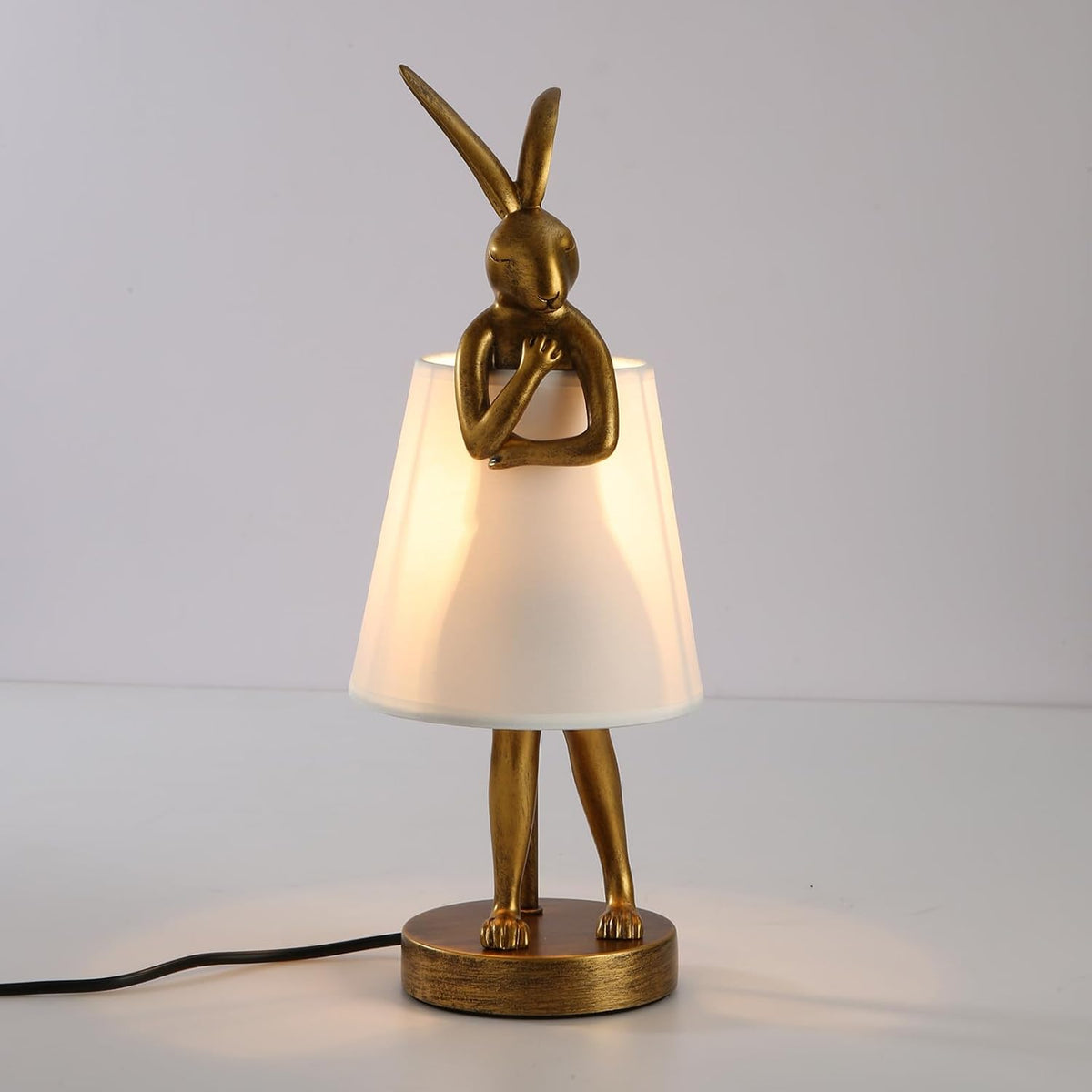 Resin Bunny Table Lamp 15.7"H White Fabric Shade LED Bedroom Study