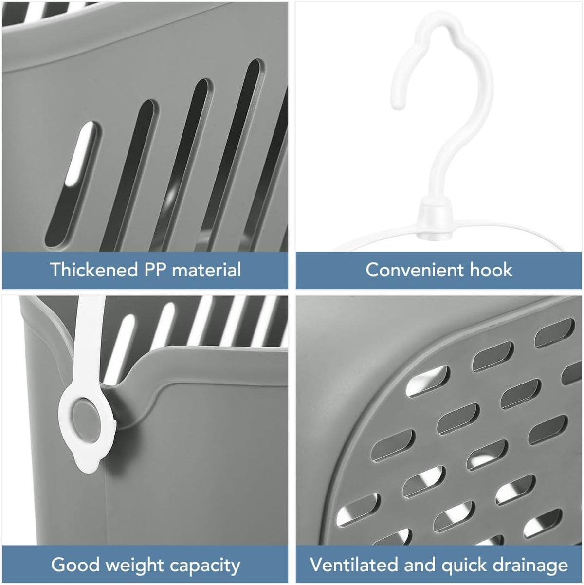 Angoily Hanging Shower Caddy Plastic Hanging Shower Caddy Basket Portable Kitchen Organizer Storage Basket with Hook for Home Grey