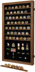 Oversized Military Challenge Coin Display case for Badges & Ribbons Walnut