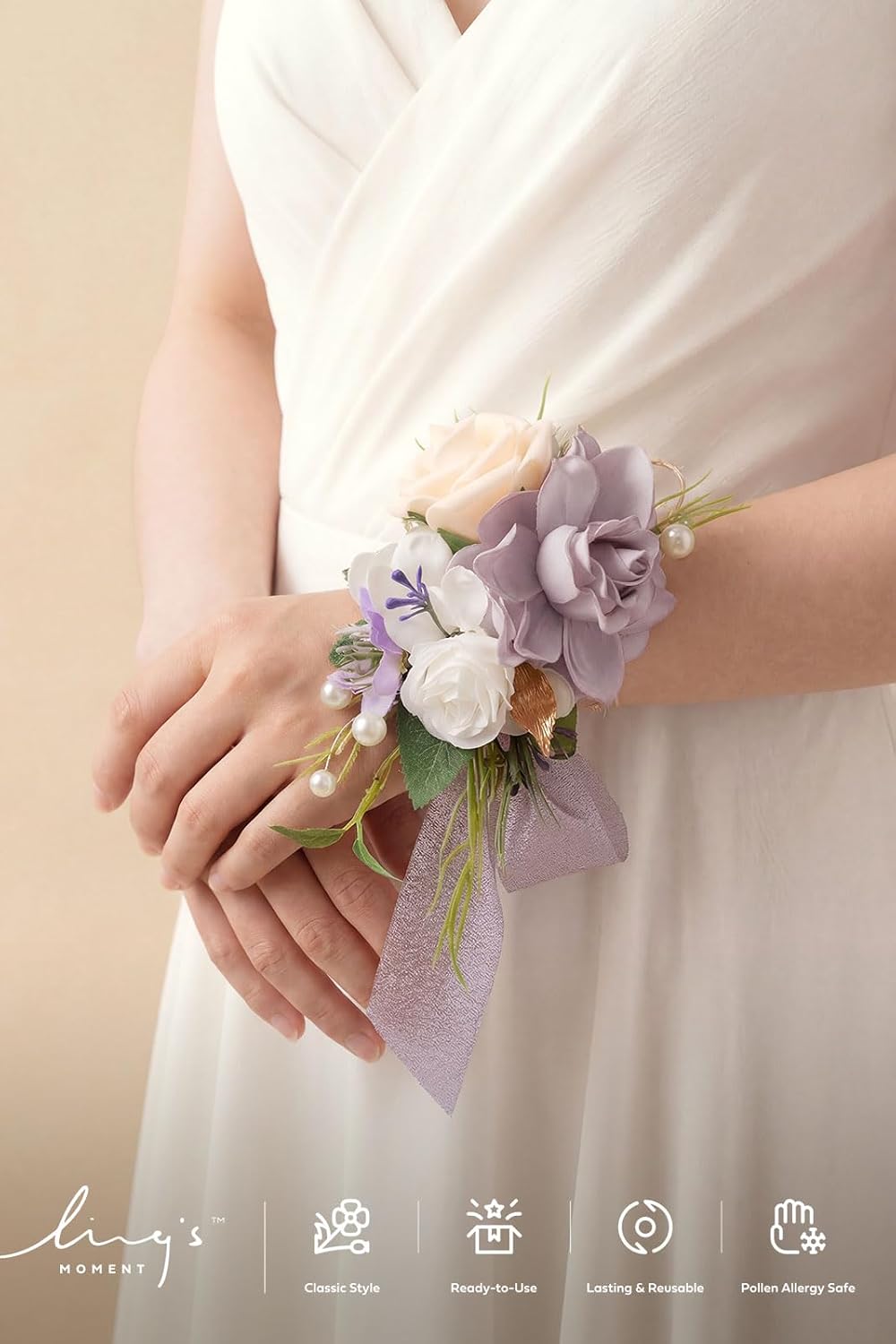 Ling's moment Wedding Wrist/Shoulder Corsage, Lilac Purple, 2pcs