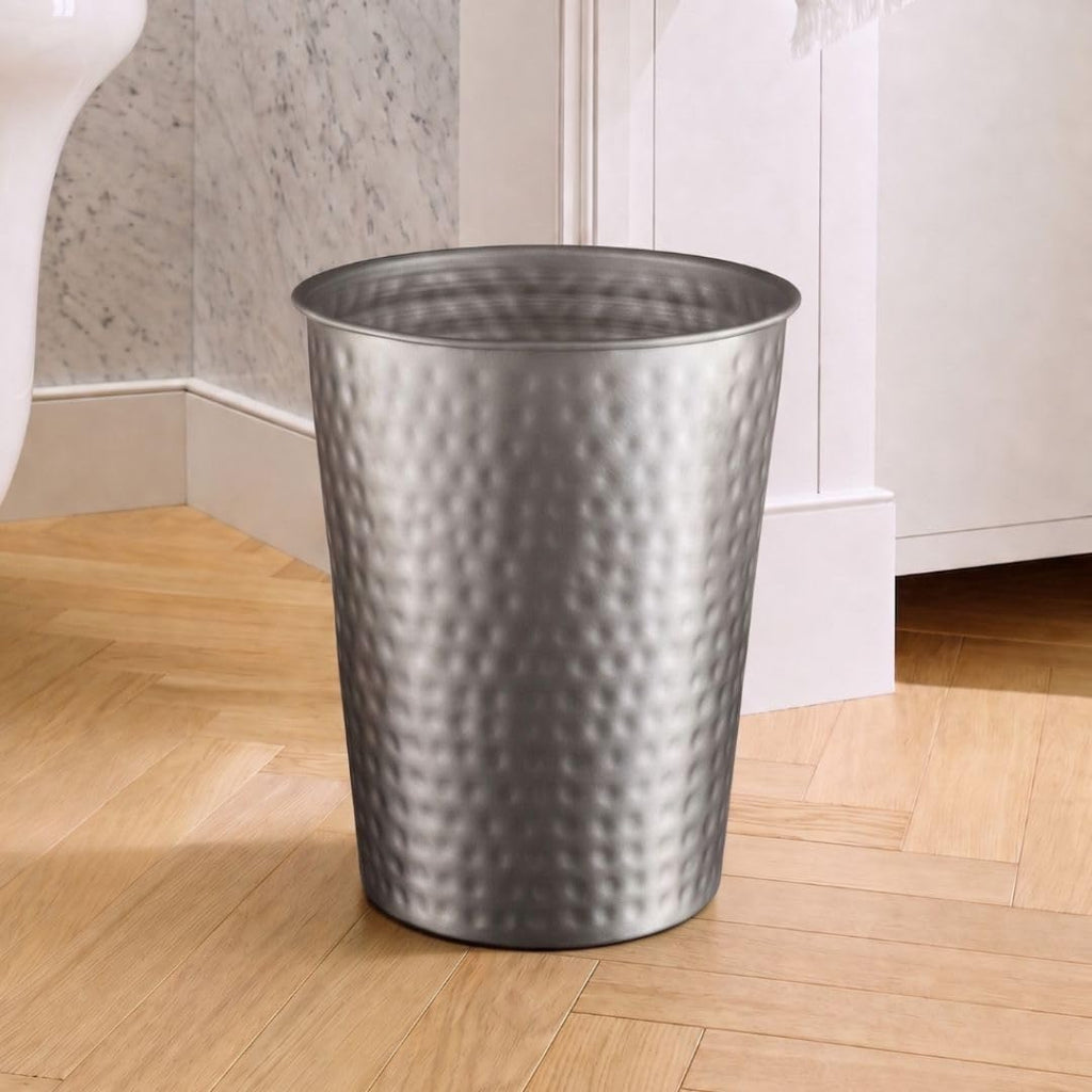 Monarch Abode Metal Bathroom Trash Can – Waste Basket for Bedroom, Office Desk, & Dorm, Hand Hammered, Durable Decorative Pewter Small Trash Can Bathroom Garbage Bin Wastebasket