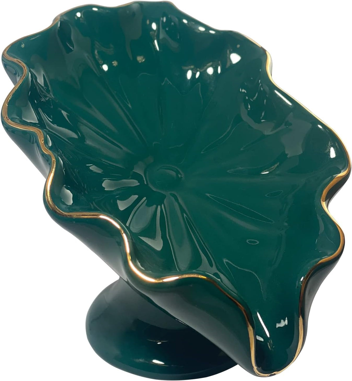 Bathroom Soap Dishes Green, Lotus Leaf Soap Holder,Ceramic Soap Dish for Counter Top,Self Draining Soap Holder (Green)