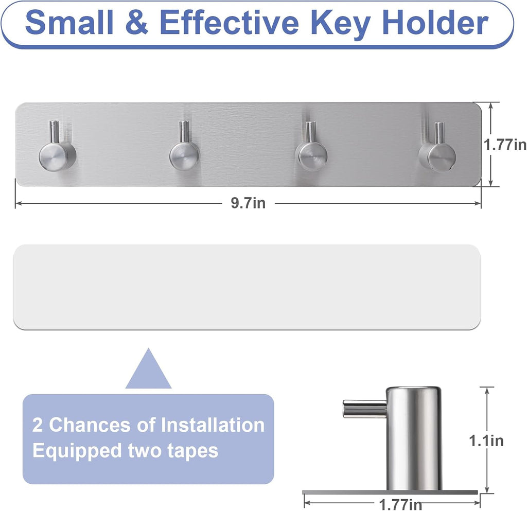 Key Holder with 4 Hooks,Adhesive Key Hanger Organizer for Wall Mount