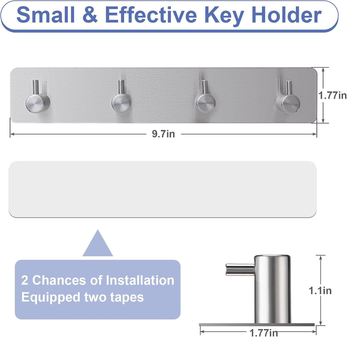 Key Holder with 4 Hooks,Adhesive Key Hanger Organizer for Wall Mount