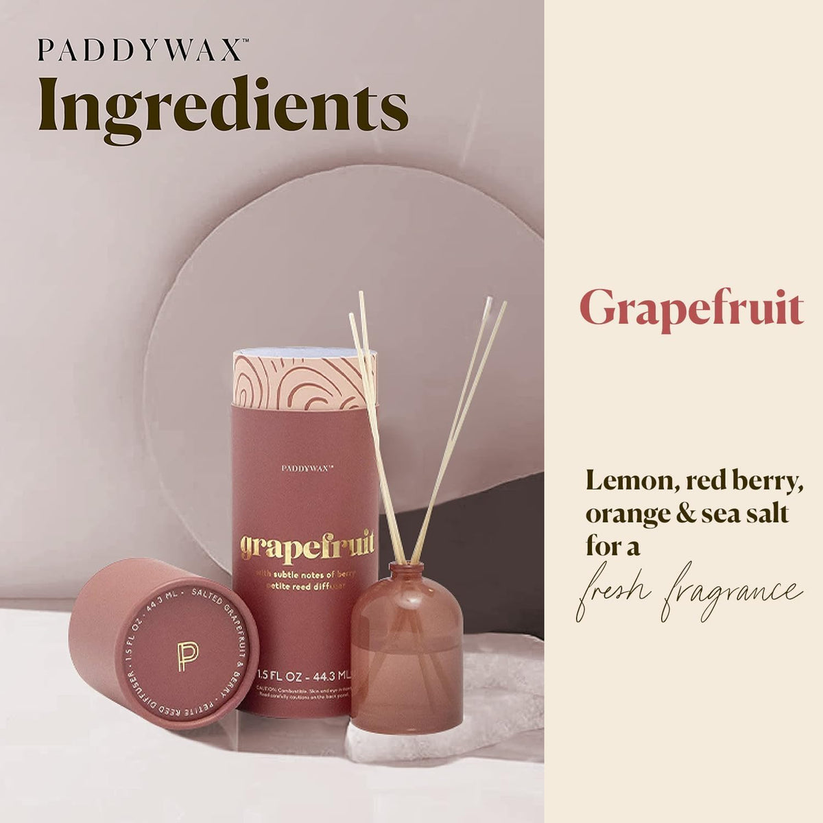 Paddywax Petite Reed Diffuser Set, Grapefruit, Rose, 1.5 oz