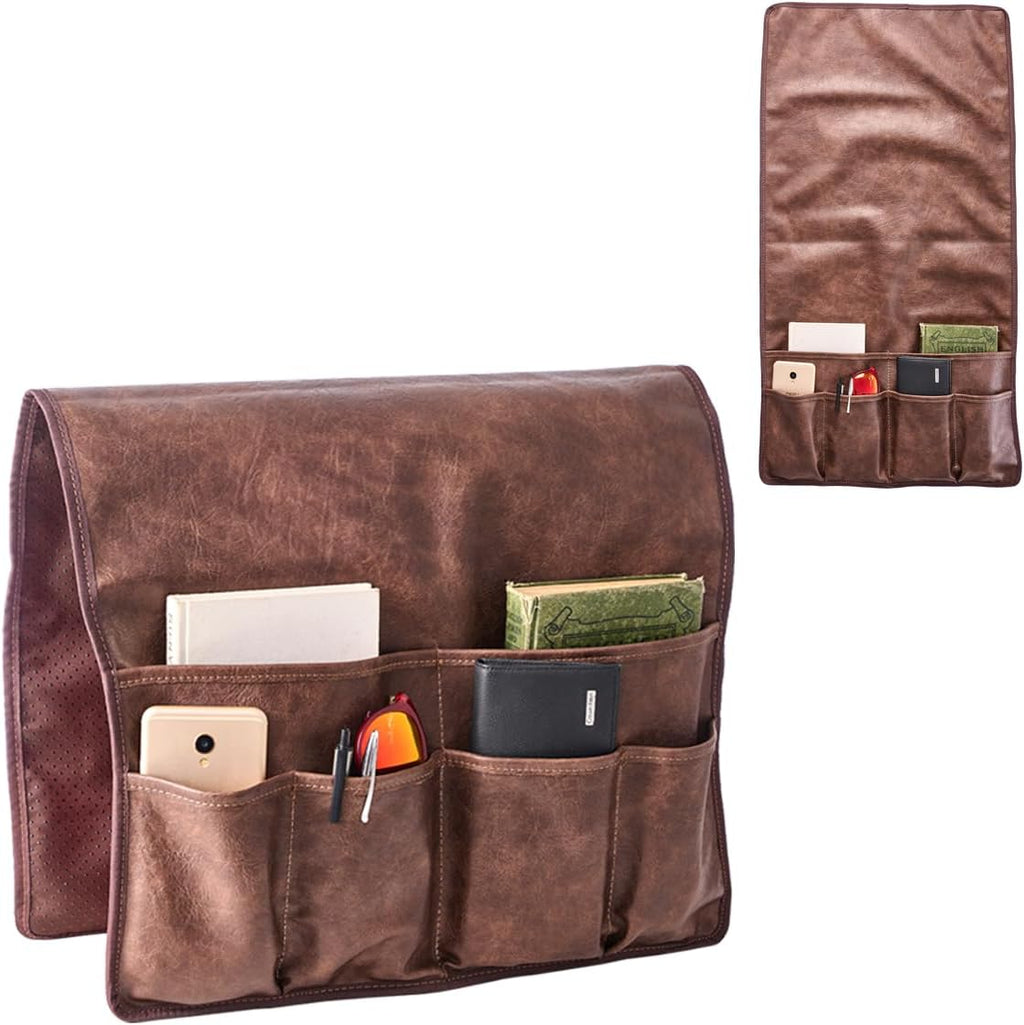 EURYNOME Faux Leather Sofa Armrest Storage Bag,Anti-Slip Sofa Organizer Pouch for Remote Control,Phone,ipad,Magazine,etc