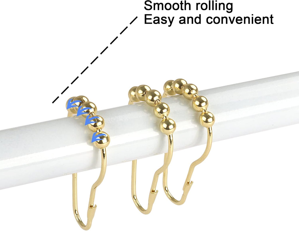 Shower Curtain Hooks Rings, Rustproof Metal Shower Curtain Rings for Bathroom Shower Rods Curtains - Set of 12, Golden