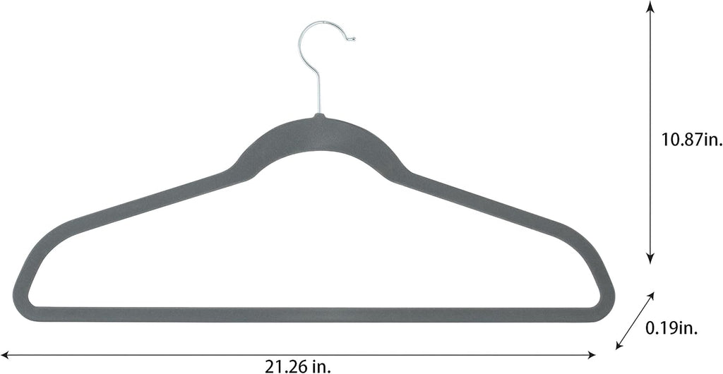 Simplify Extra Wide 21” Velvet Coat Hangers | 6 Pack | Slim Design | Heavy Duty | Holds 10 Pounds | Closet Organization | Shirt & Clothes | Grey