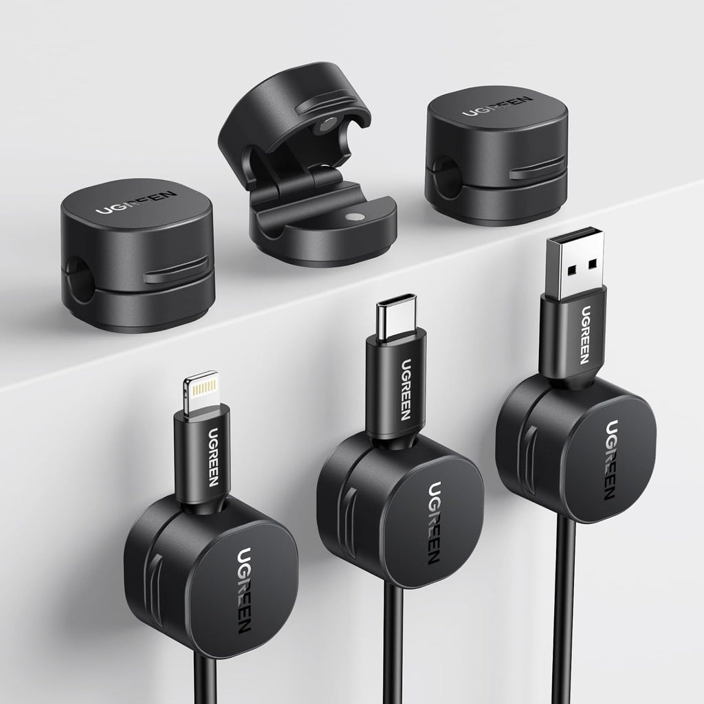 UGREEN Cable Organizer Clips, Adhesive Cable Management - 6-Pack Strong Magnetic Cord Holder for Desk to Keep Phone Charging Cables, Computer Cords, and Various Cord Organized for Nightstand, Black