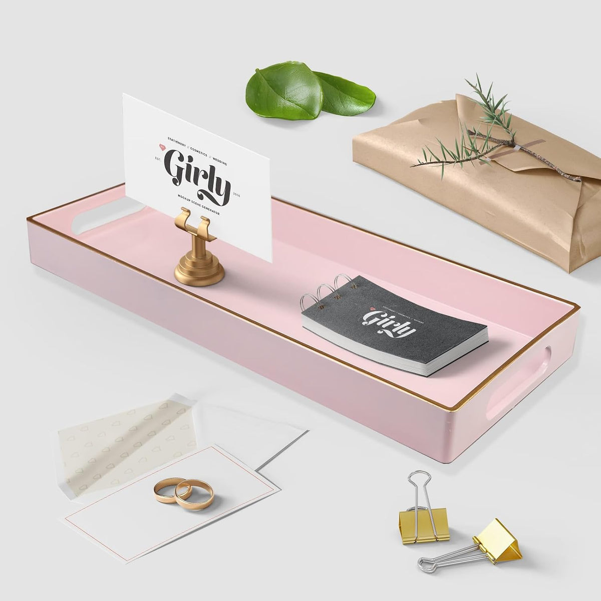 Pink Vanity Tray with Handles, Decorative Tray