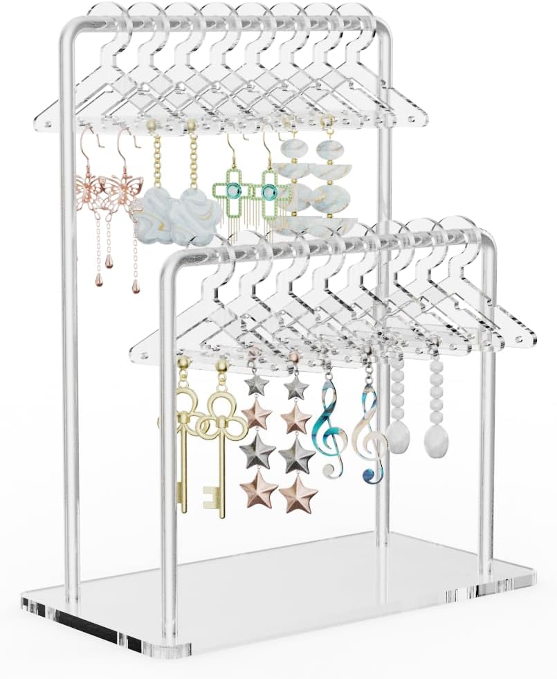 NiHome 2-Tier Earring Holder Organizer, 48 Pairs Acrylic Display, Clear