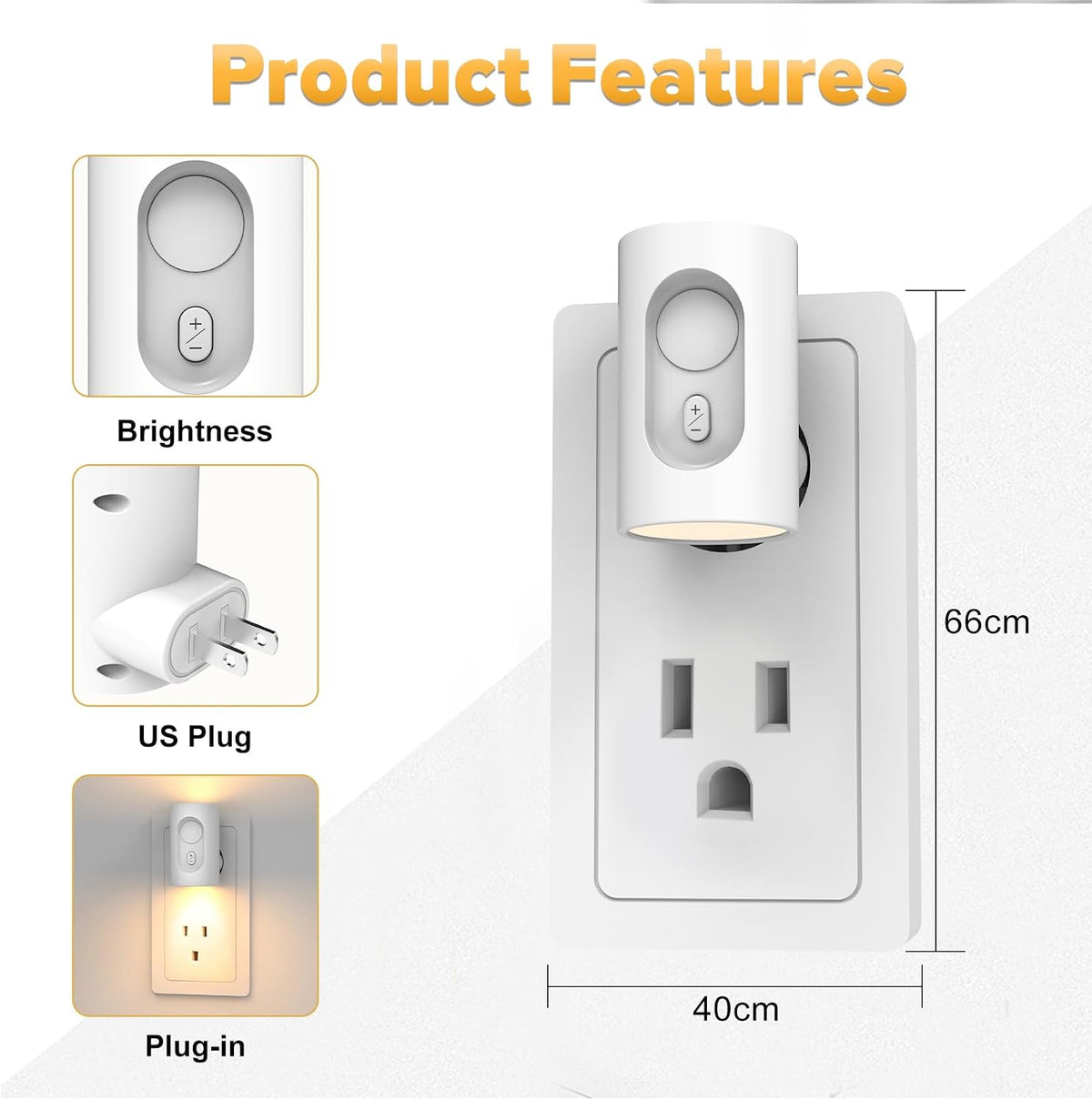Plug in LED Night Light, Motion Sensor, Warm White Dimmable, White 2 Pack