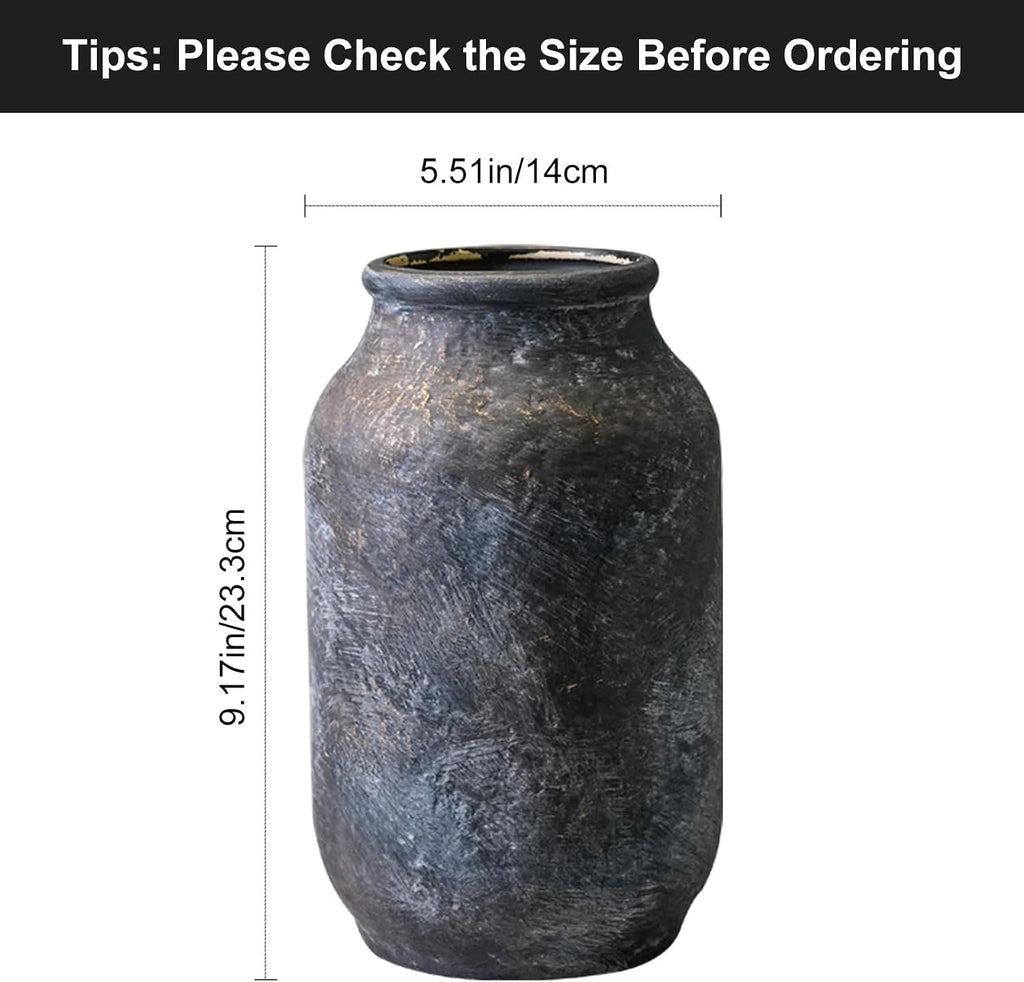 Rustic Ceramic Vase, Terracotta Pottery Decorative Vase, Farmhouse Decor for Living Room, Home, Fireplace, Shelf Decor, 9 Inch, Bronze