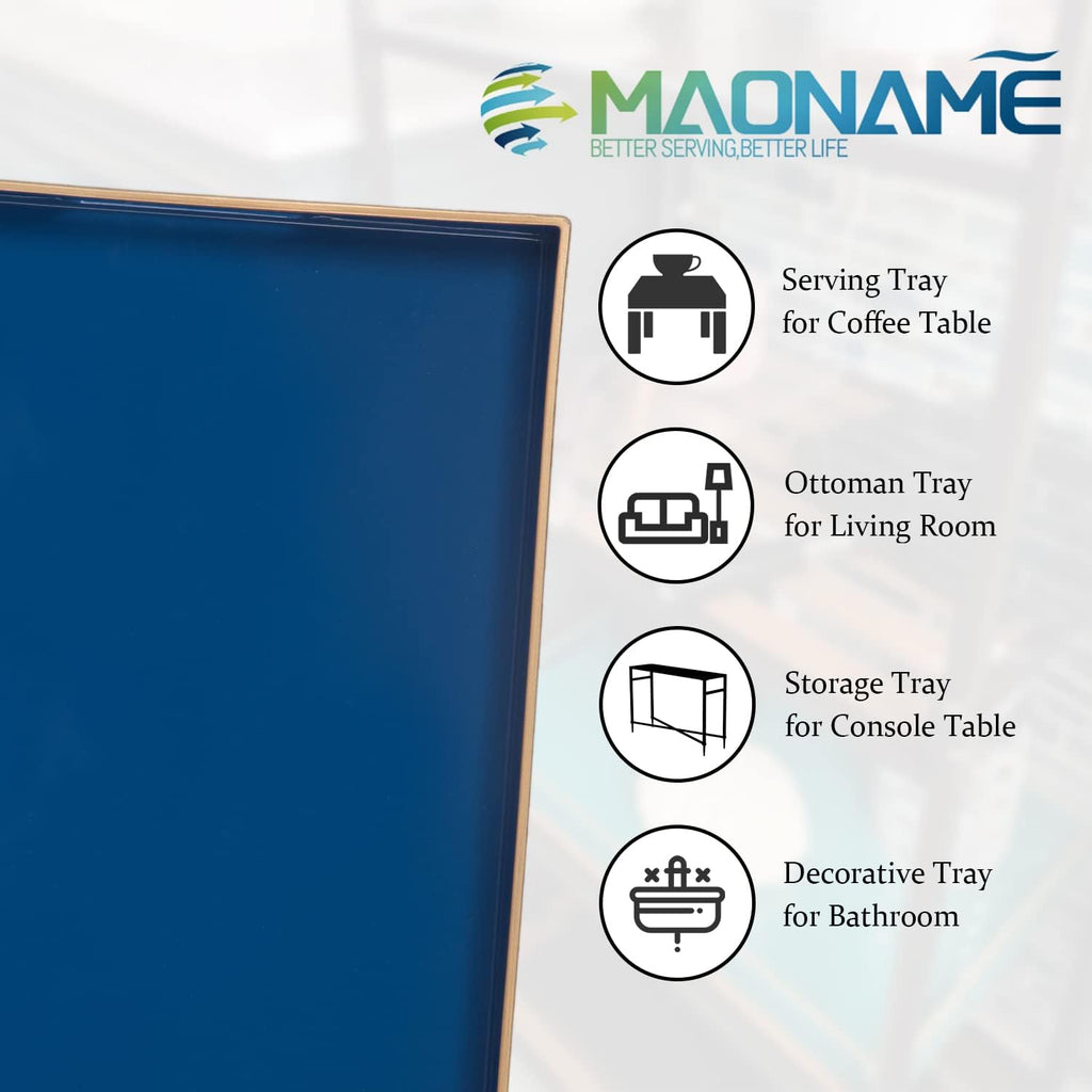 MAONAME Royal Blue Decorative Tray, Rectangular Serving Tray with Handles