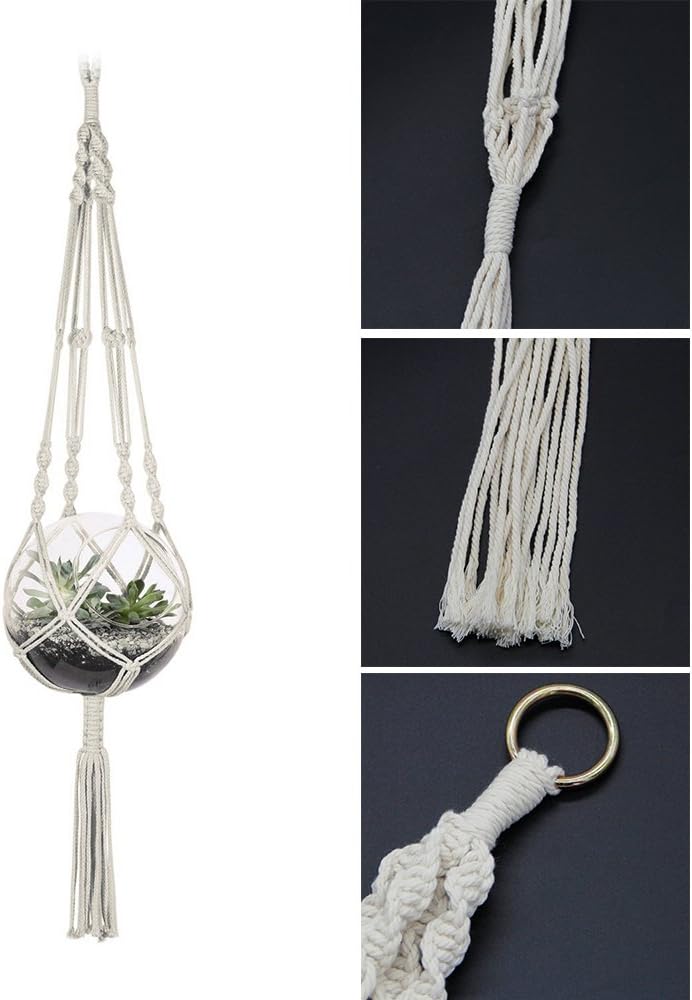 Macrame Plant Hanger, 2 Pack Plant Hanger, Cotton Rope Plant Hangers Indoor Outdoor, 4 Legs Plant Hanger Brackets, Flower Pot Hanging Plant Holder for Home Decorations (White) (40 Inch)