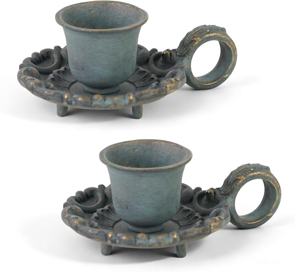 NIKKY HOME Vintage Handled Taper Candle Holders Set of 2, Short Candlestick