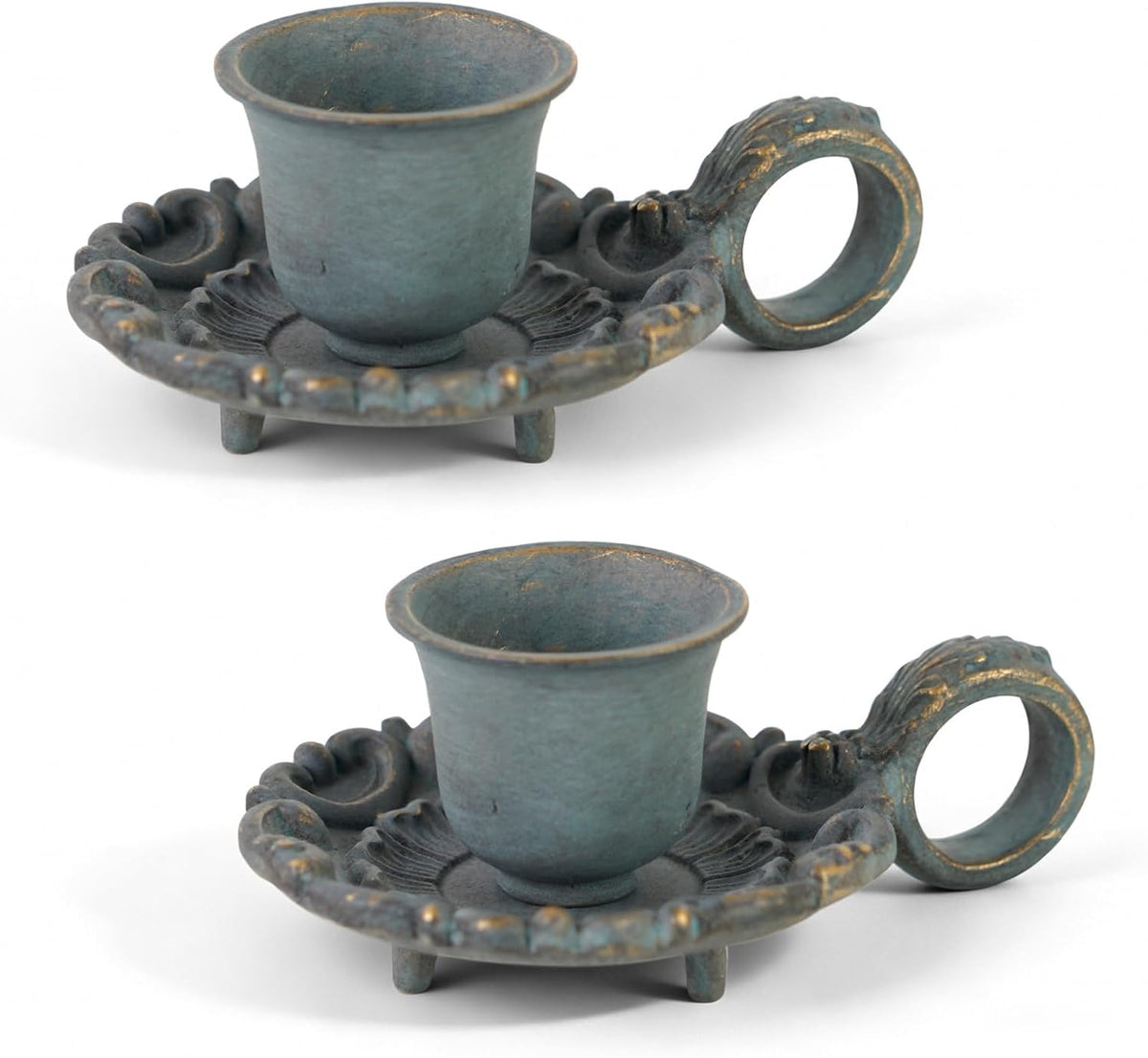 NIKKY HOME Vintage Handled Taper Candle Holders Set of 2, Short Candlestick