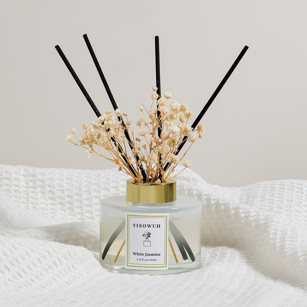 Reed Diffuser Set,5.07 fl oz (150 ml) - White Jasmine Oil Diffusers with 8 Reed Sticks,Home Fragrance Reed Diffuser for Bathroom Shelf Decor