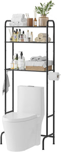 STDDRE 3-Tier Over The Toilet Storage Space Saver with Paper Holder Freestanding Rack Metal Bathroom Shelves with Hooks Above The Toilet Storage Shelf (Black, 3 Tier)