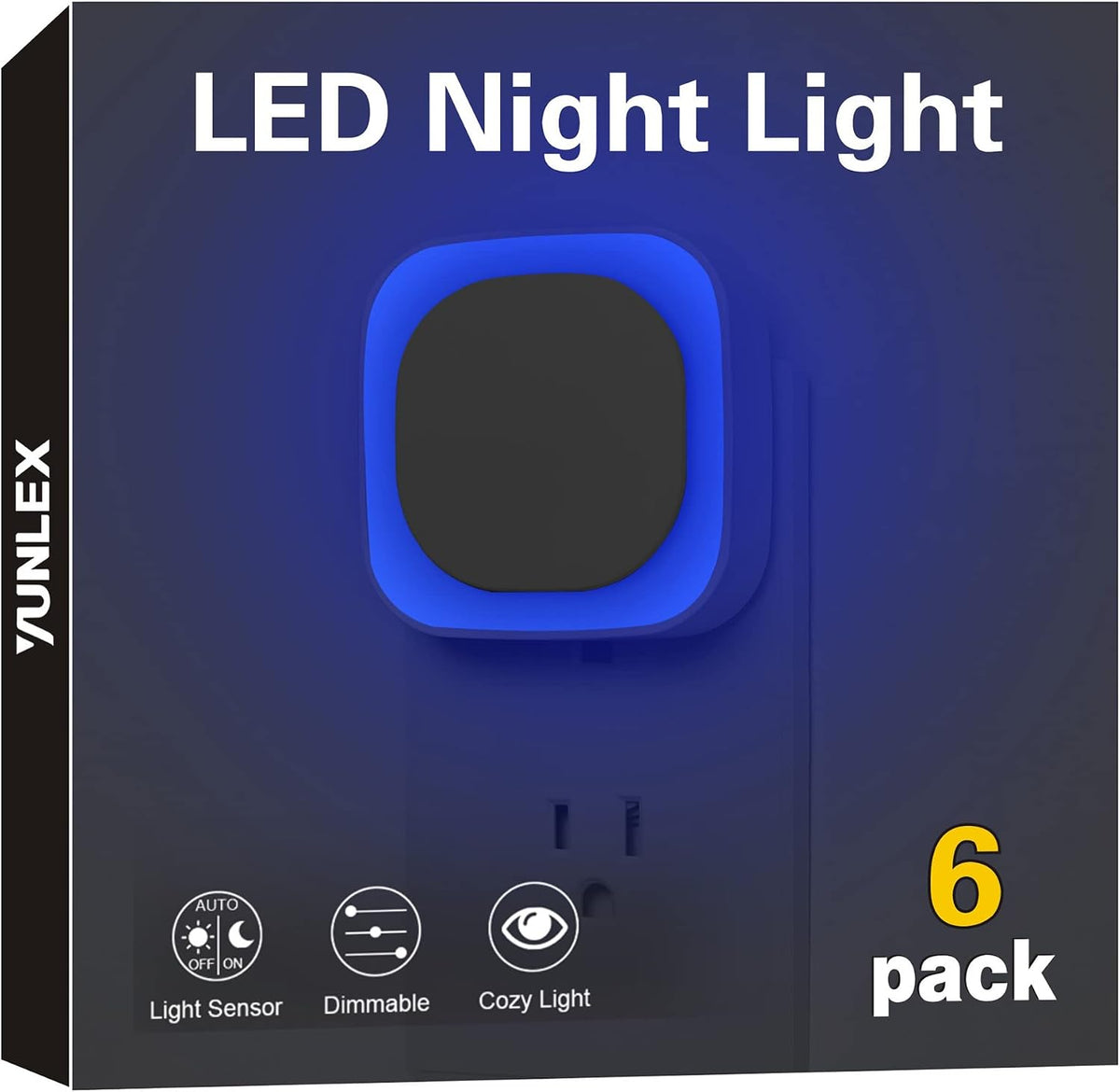 YUNLEX 6 Pack Blue Night Lights Plug into Wall, Dim Light for Bathroom