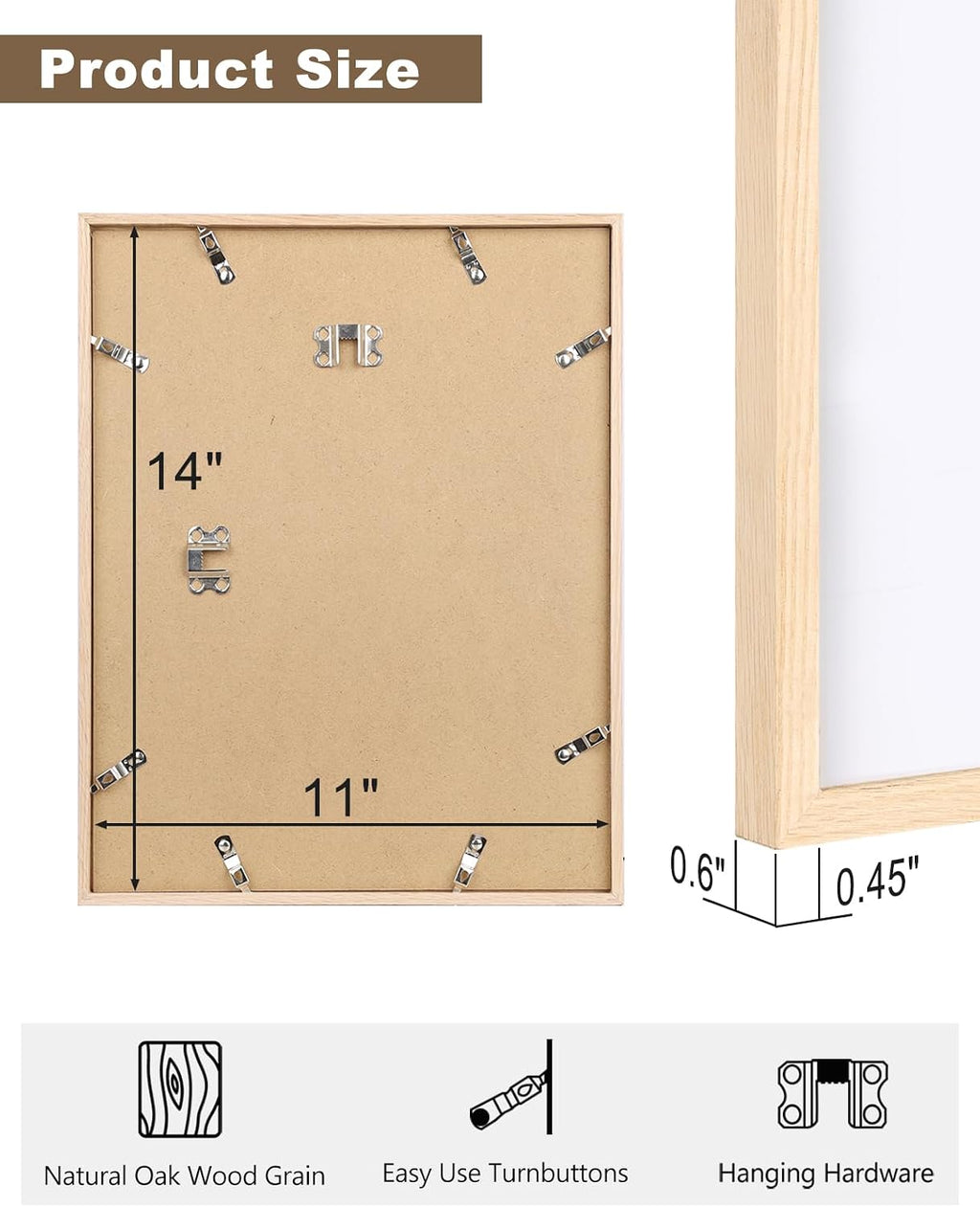 KINLINK 11x14 Picture Frames Natural Oak Wood Frames Set of 4