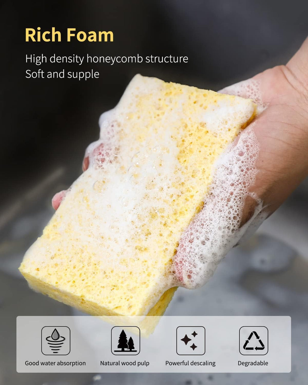 ARCLIBER 12 Pack Cellulose Scrub Sponges Non-Scratch Heavy Duty Kitchen
