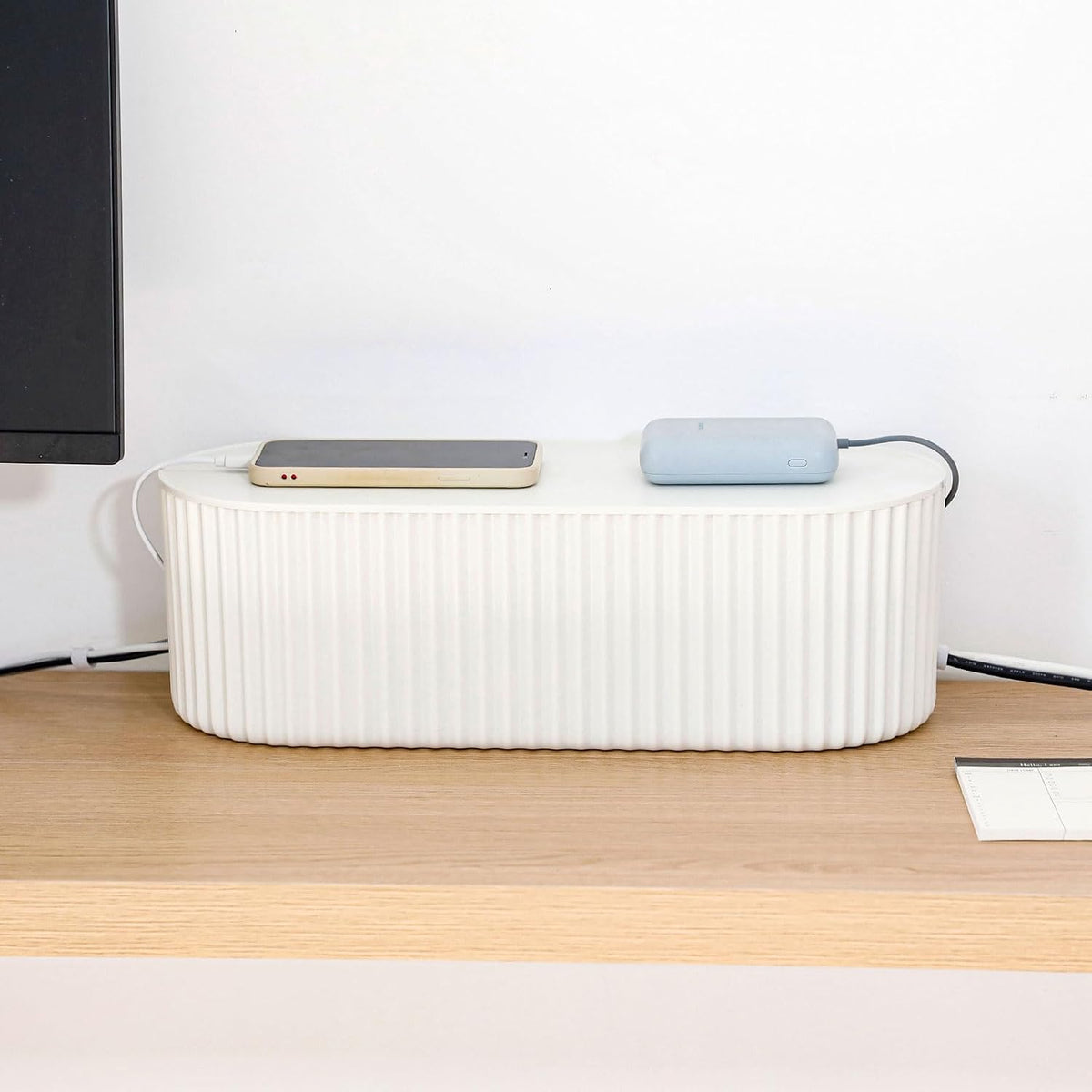 White Cable Management Box with Lid, Large, Plastic