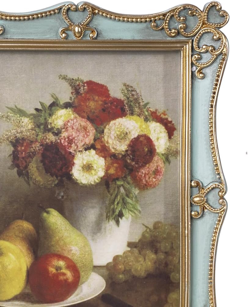 Vintage Picture Frame,Antique Style,Old-Fashioned,Square/Oblong Shape,Gold Floral Relief,Wall and Tabletop Victorian Frame (Sea Foam Green, 5X7)